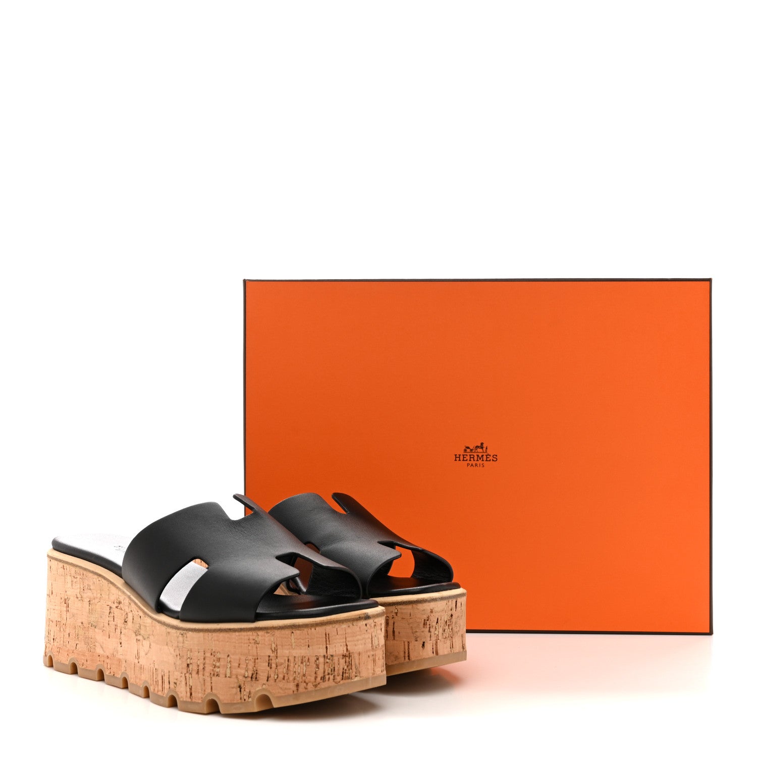 Hermes Calfskin Cork Eze 30 Sandals 37 Black 10 of 10