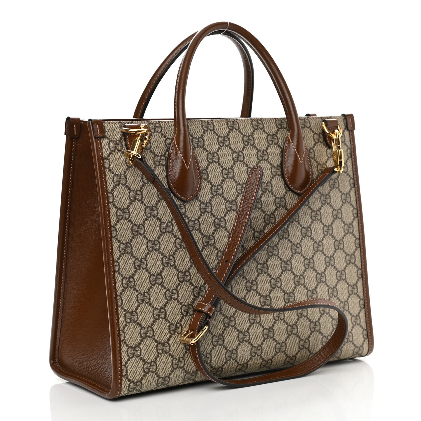 GG Supreme Monogram Azalea Calfskin Small Retro Interlocking G Tote Bag Beige Ebony Brown Sugar