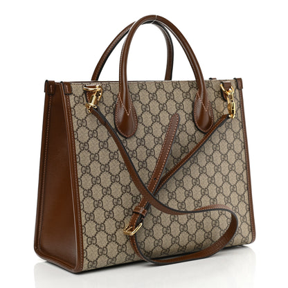Gucci GG Supreme Monogram Azalea Calfskin Small Retro Interlocking G Tote Bag Beige Ebony Brown Sugar 3 of 10