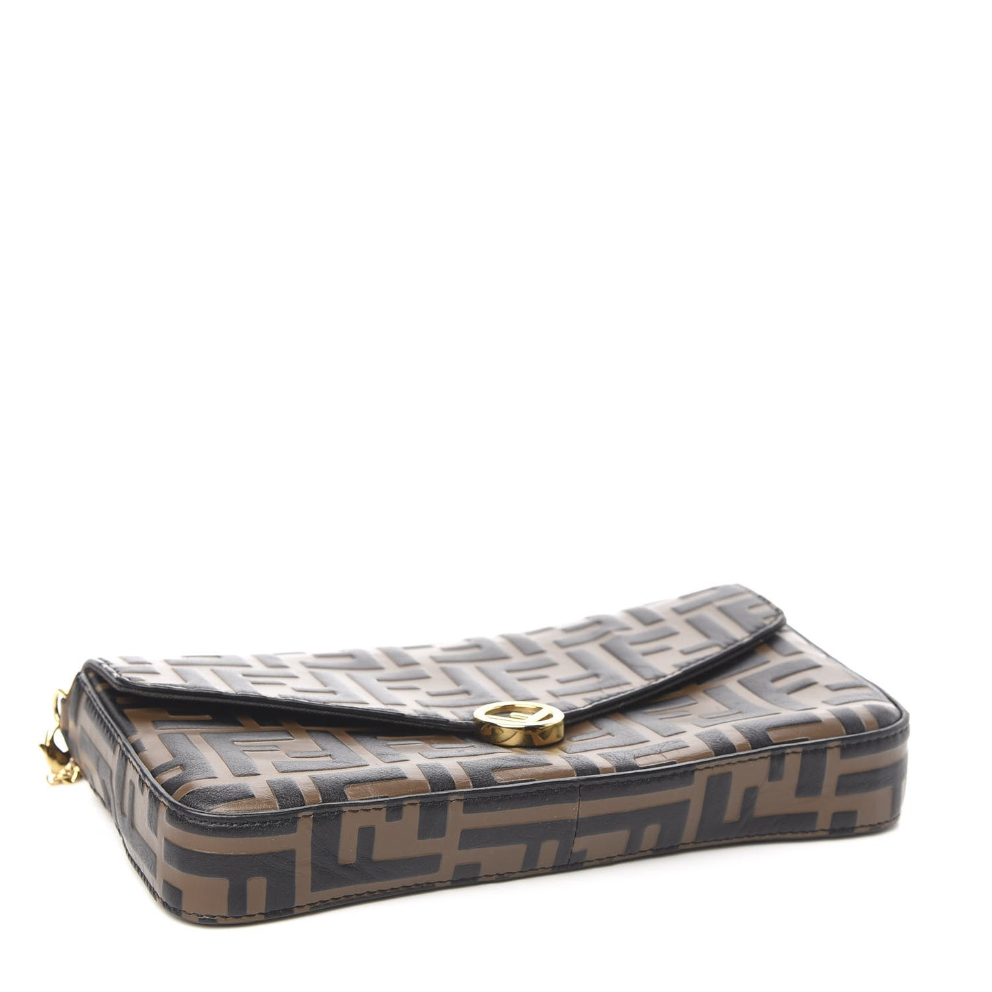 Vitello Soft F is Fendi Bi-Color FF 1974 Embossed Envelope Wallet on Chain Maya Black