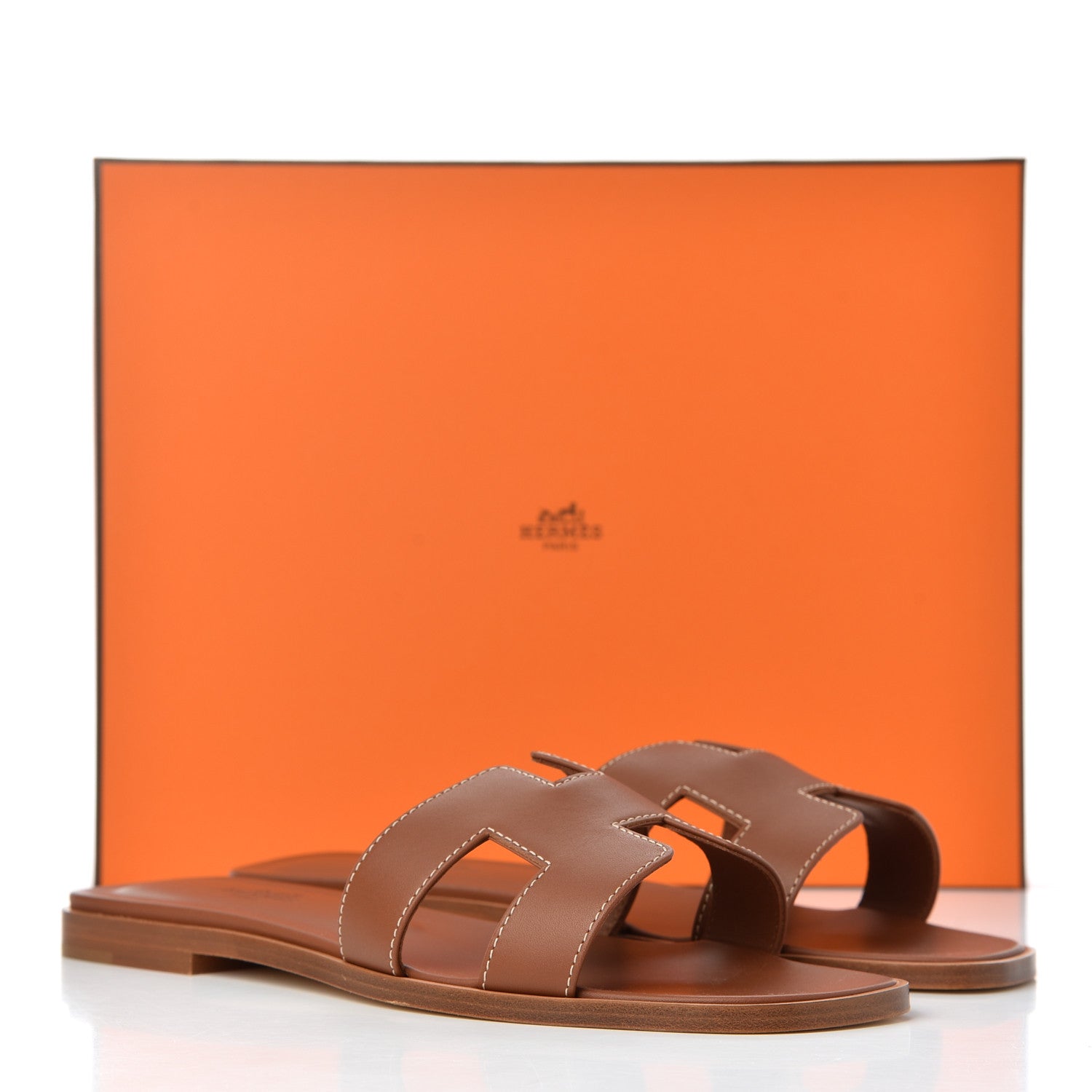 Hermes Box Calfskin Oran Sandals 38 Gold 9 of 9