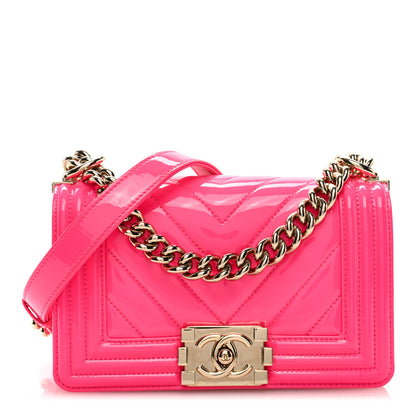 Chanel Patent Calfskin Chevron Quilted Small Boy Flap Neon Pink 1 of 10