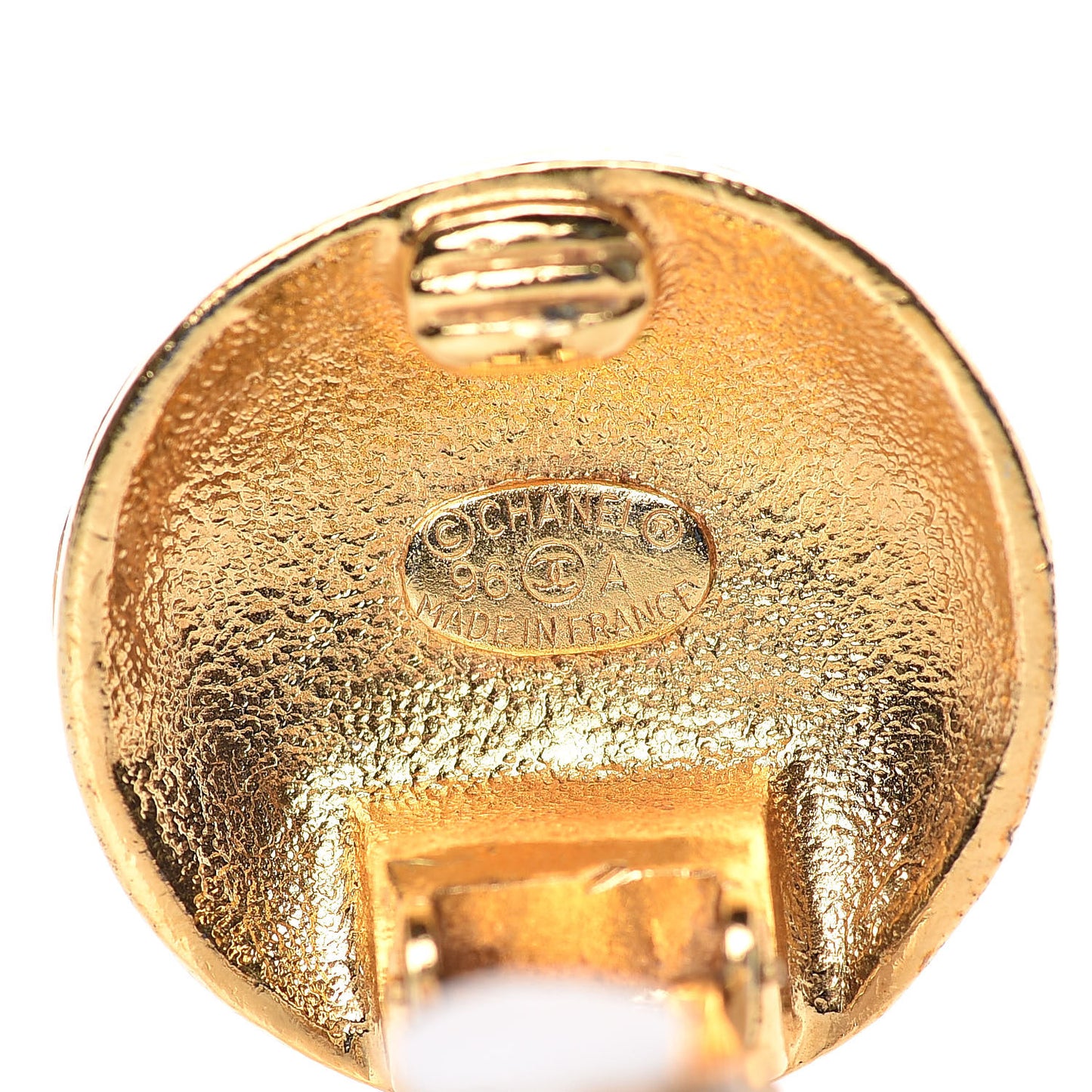 CC Button Clip On Earrings Gold