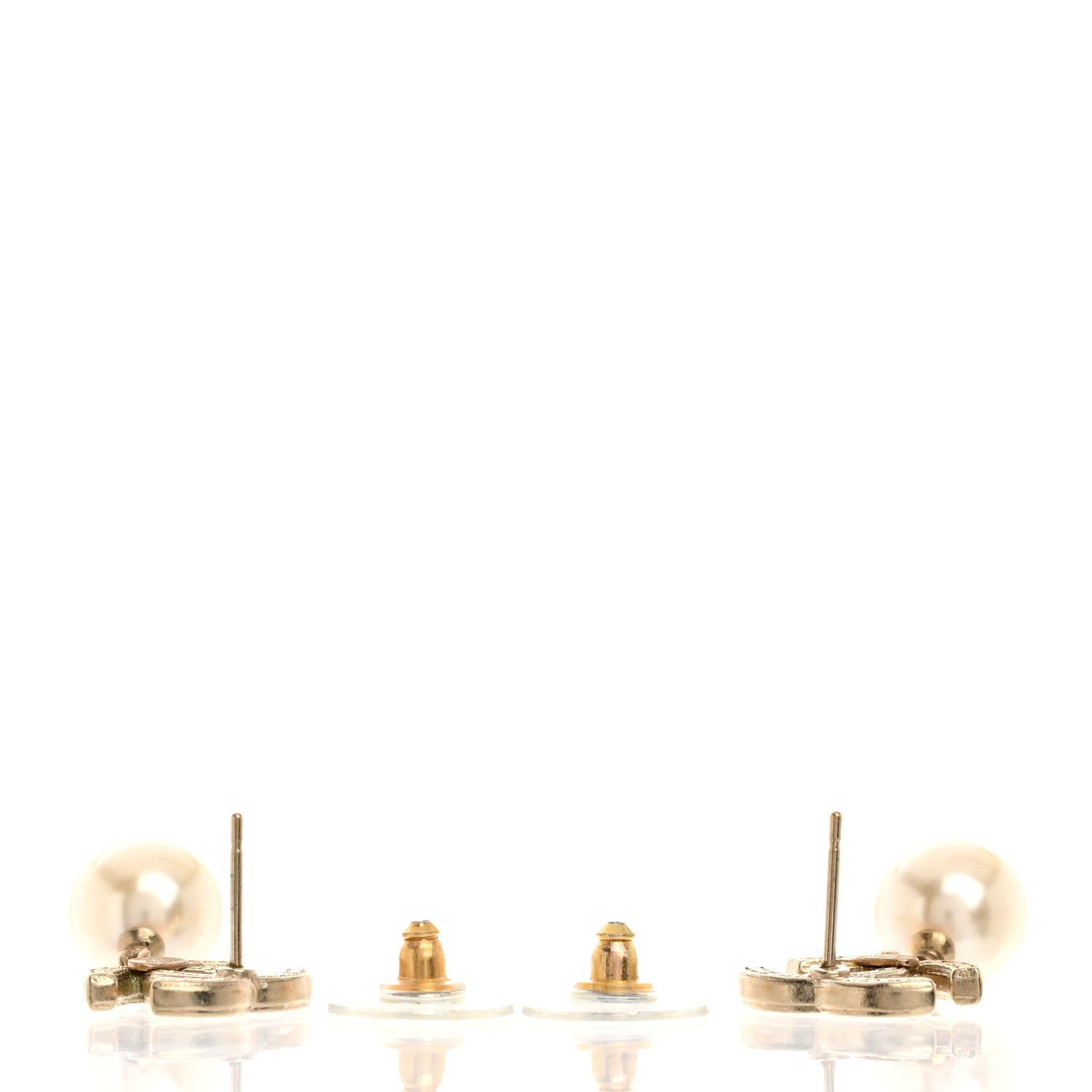 Chanel Crystal Pearl CC Drop Earrings Light Gold 4 of 5
