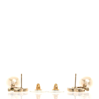Chanel Crystal Pearl CC Drop Earrings Light Gold 4 of 5