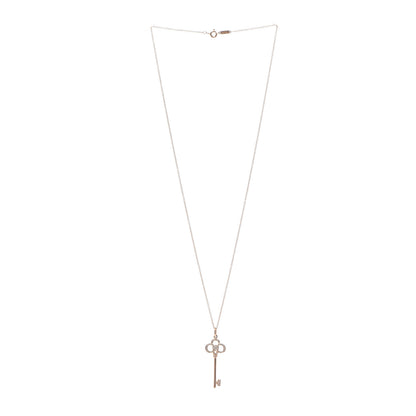 Tiffany 18K Rose Gold Diamond Crown Key Pendant Necklace 3 of 6