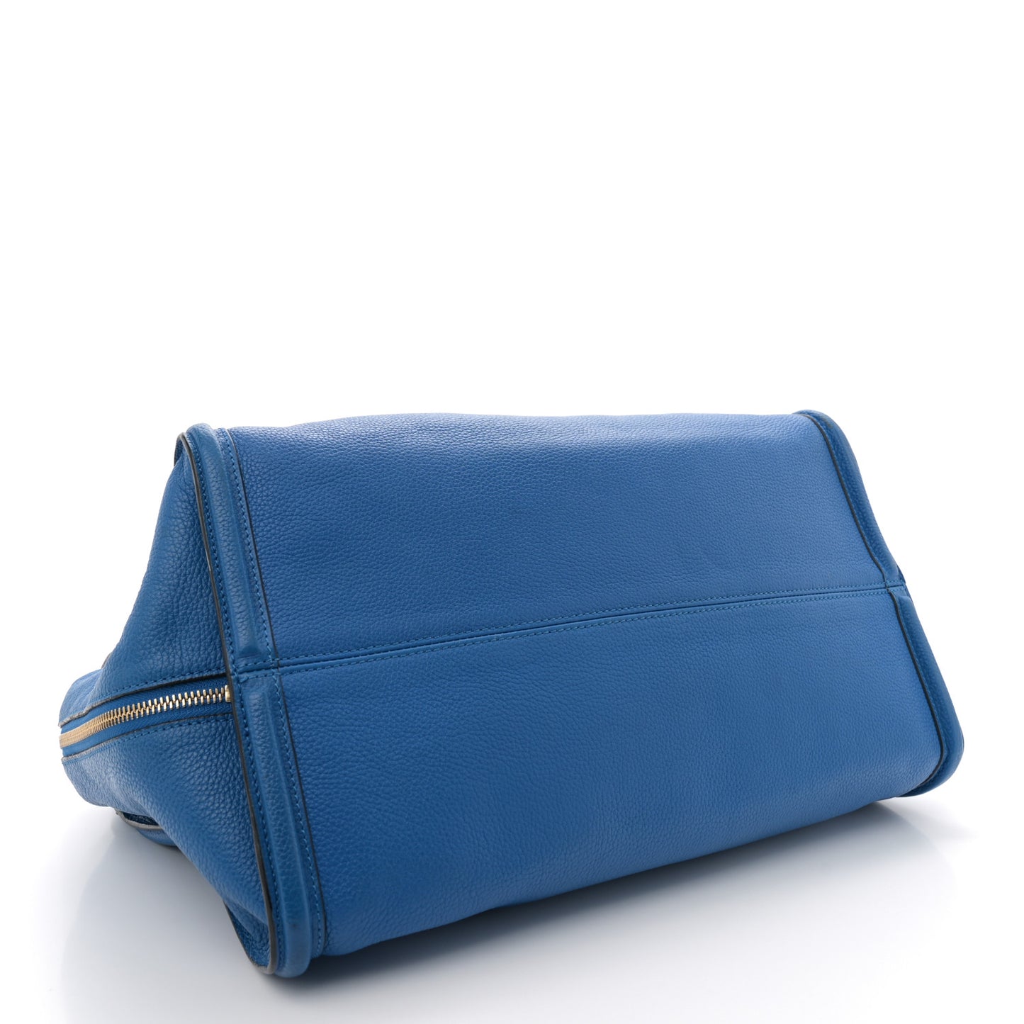 Pebbled Calfskin Large Skull Padlock Zip Around Tote Cobalt