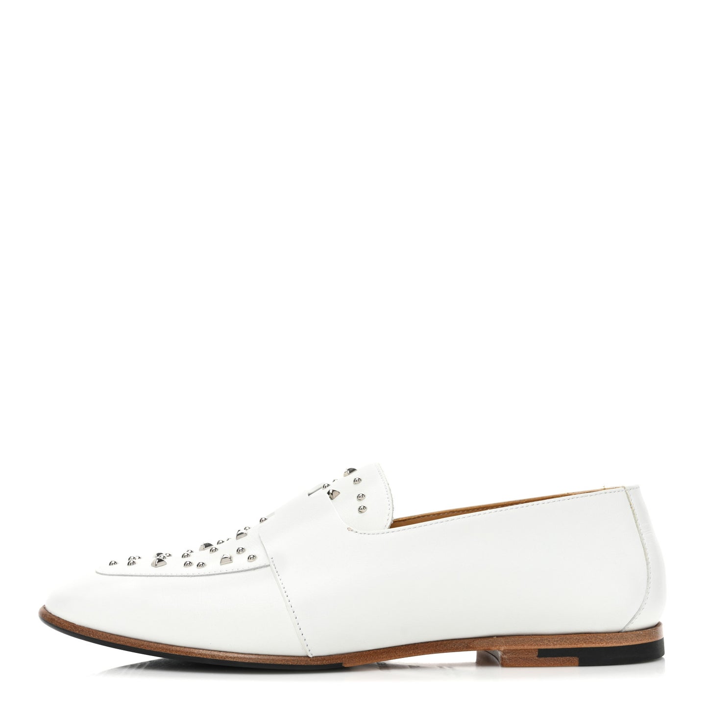 Calfskin Studded Womens Ancora Moccasin Loafers 37.5 White