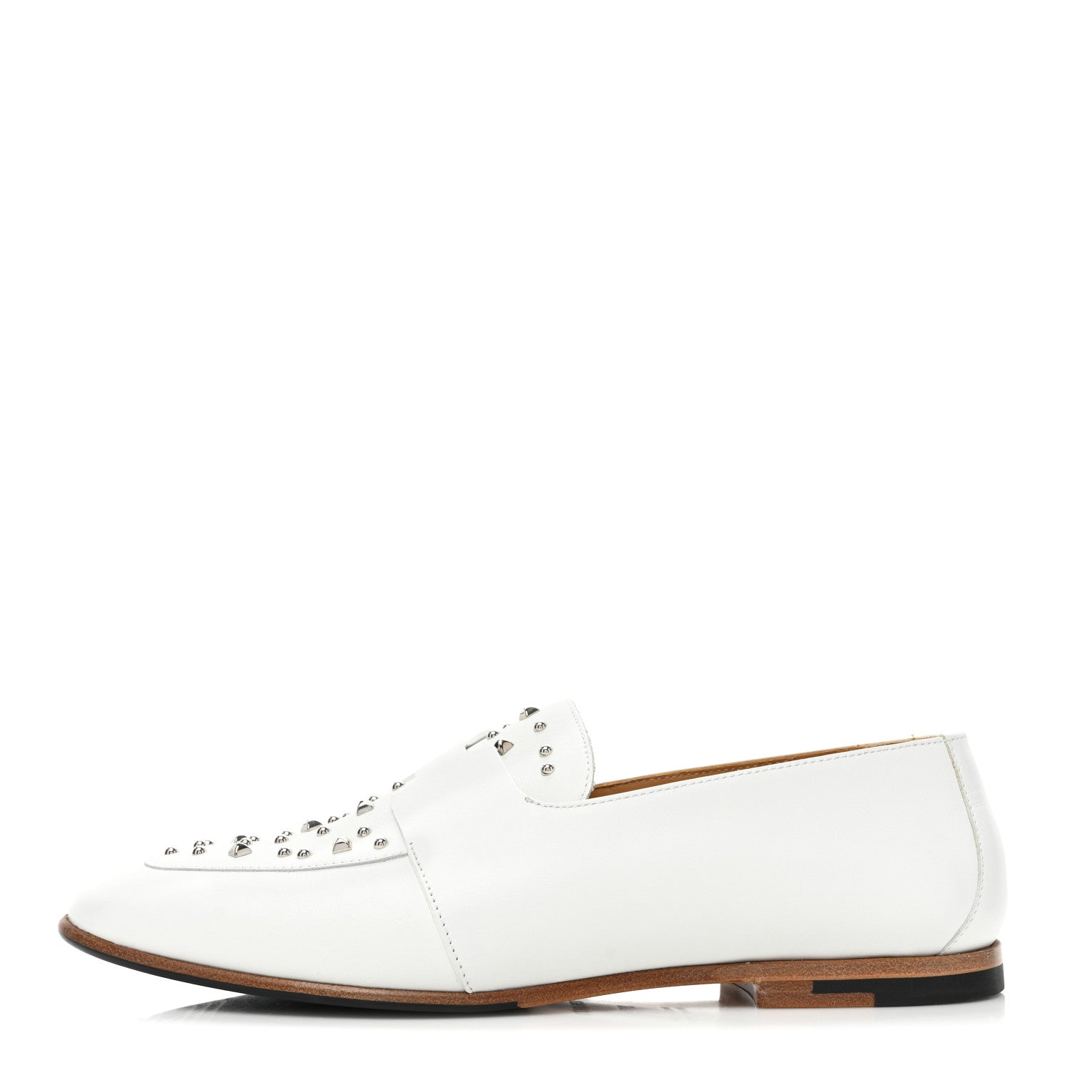 Hermes Calfskin Studded Womens Ancora Moccasin Loafers 37.5 White 1 of 10
