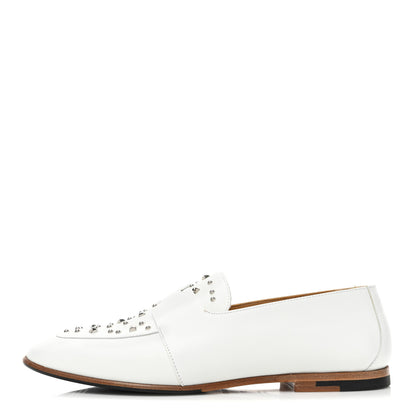 Hermes Calfskin Studded Womens Ancora Moccasin Loafers 37.5 White 1 of 10
