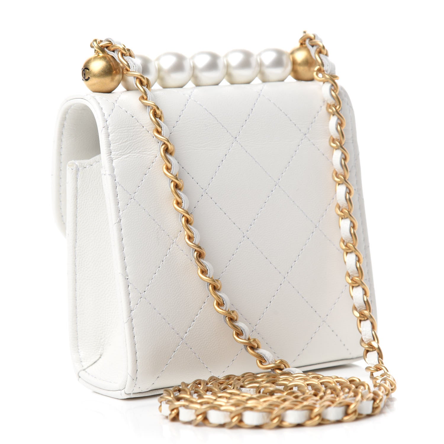 Chanel Goatskin Chic Pearls Clutch On Chain White 3 of 11