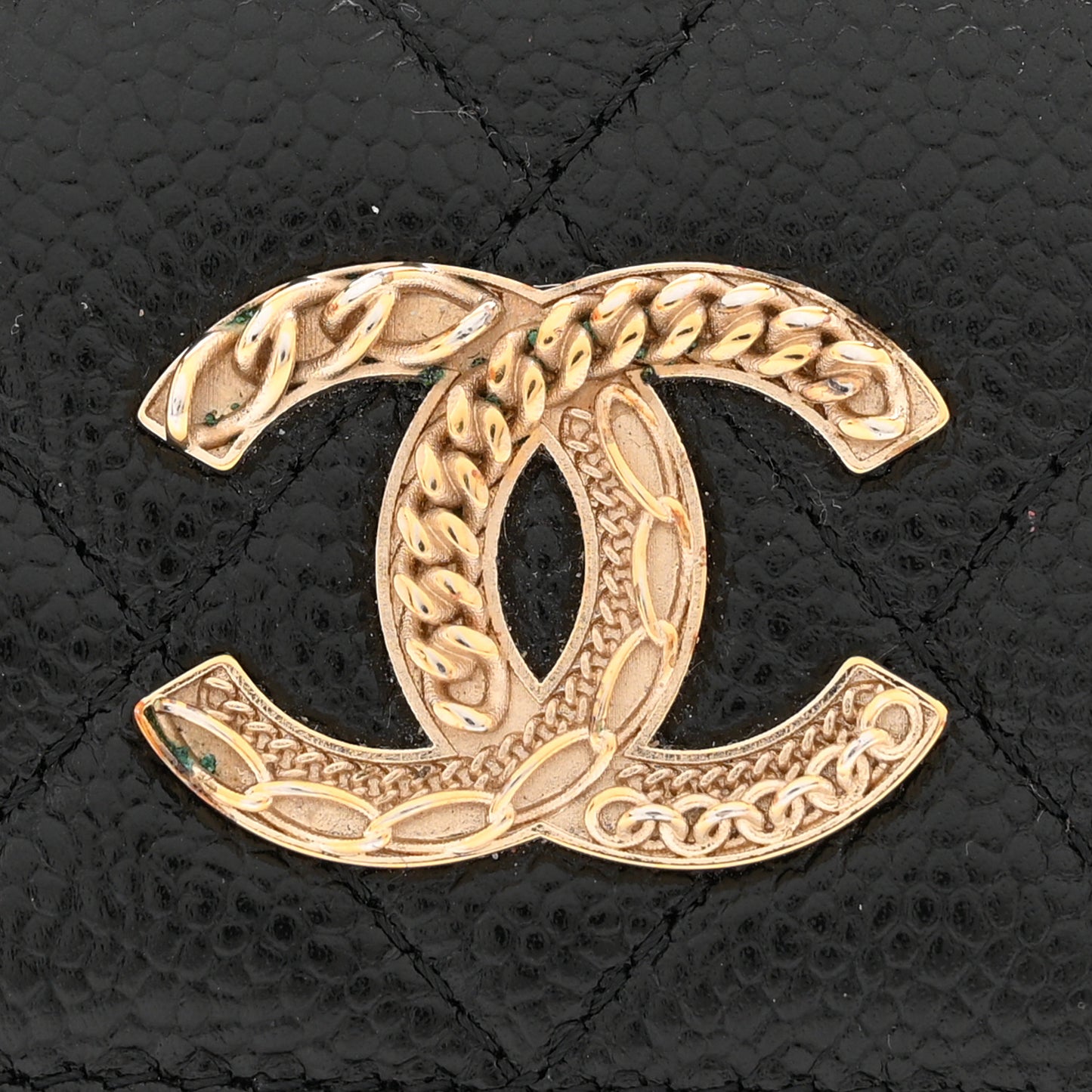 Caviar Quilted Chain CC Flap Card Holder Black