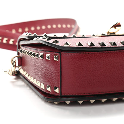 Valentino Garavani Pebbled Calfskin Medium Rockstud Flap Saddle Bag Rubino 7 of 8