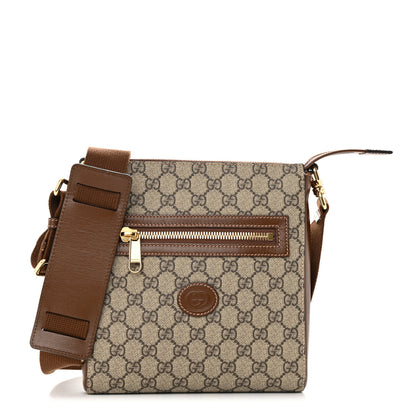 Gucci GG Supreme Monogram Azalea Calfskin Retro Interlocking G Flat Messenger Bag Beige Ebony Brown Sugar 1 of 9