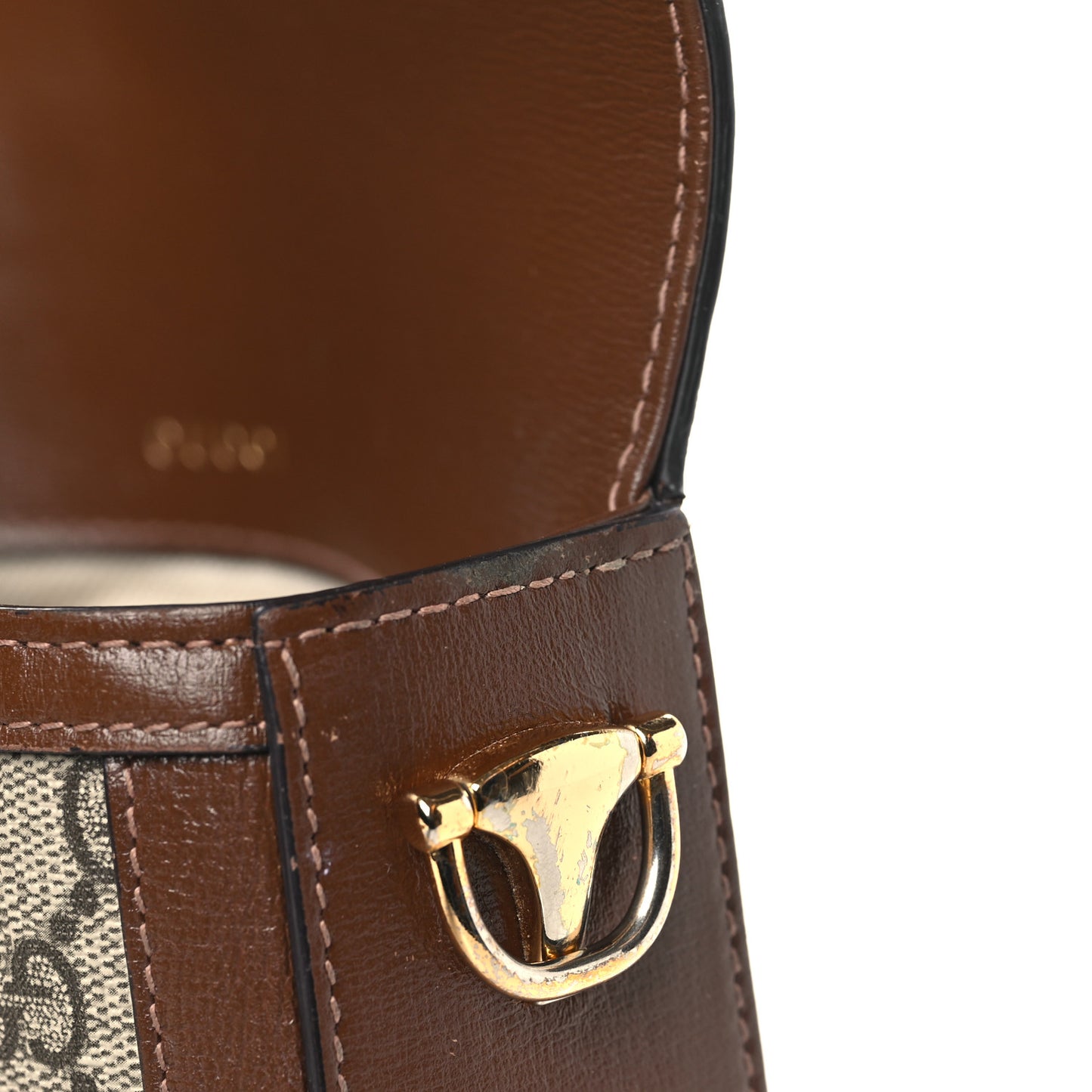GG Supreme Monogram Azalea Calfskin Web Mini Horsebit 1955 Shoulder Bag Beige Ebony Brown Sugar