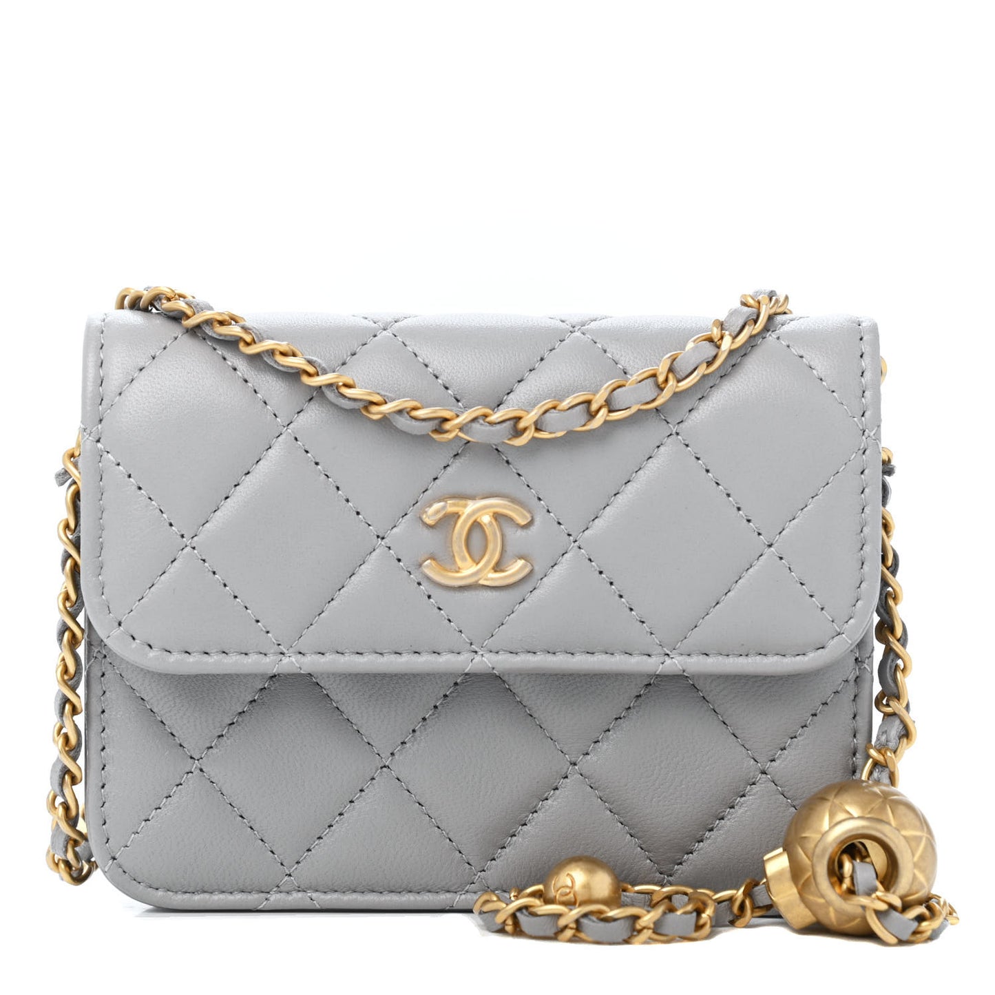 Lambskin Quilted Pearl Crush Clutch With Chain Grey