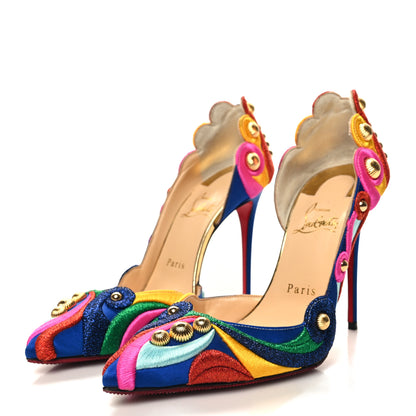Christian Louboutin Crepe Satin Embroidered D'Orsay 100 Pumps 38 Multicolor 3 of 7