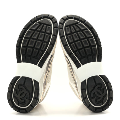 Chanel Fabric Laminated Calfskin Stretch CC Womens Sneakers 38 Ivory White Silver 5 of 8