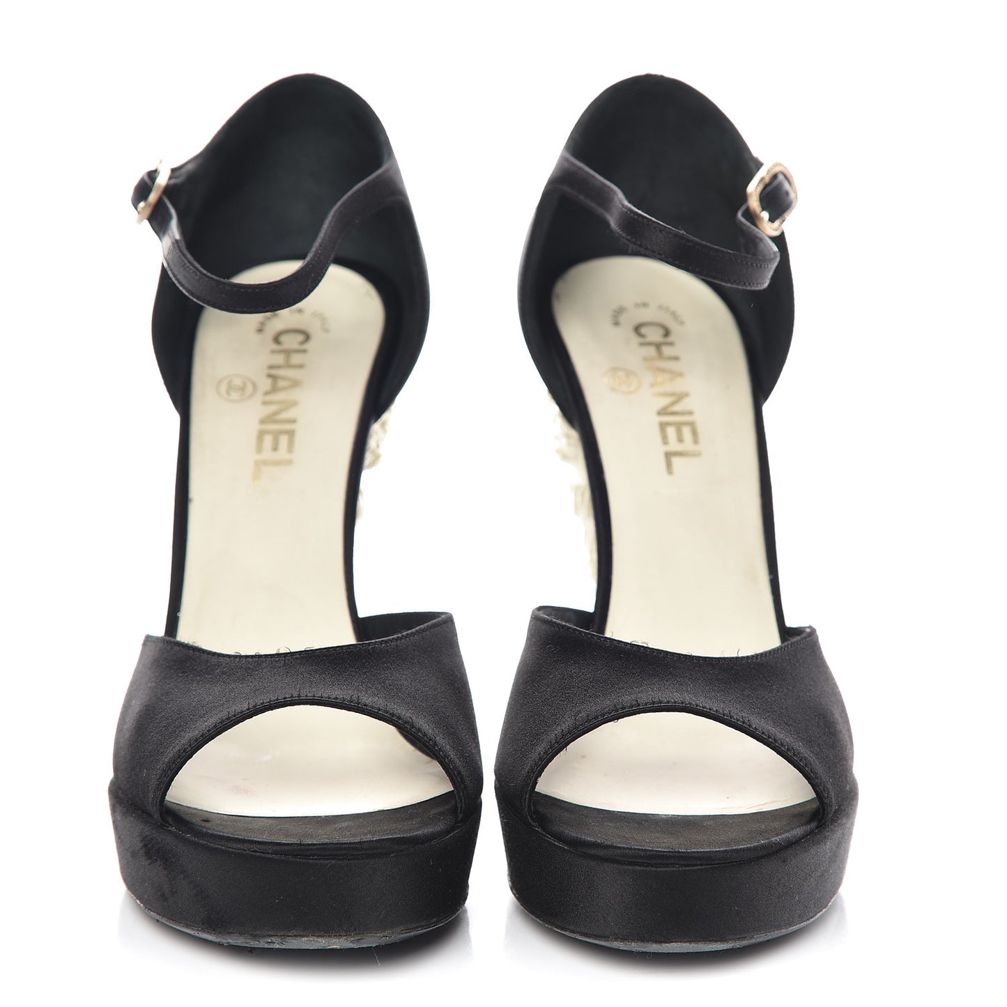 Satin Platform Open Toe Heels 39 Black