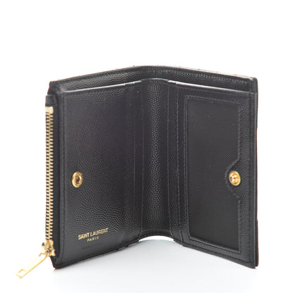 Saint Laurent Grain De Poudre Matelasse Chevron Monogram Zipped Card Case Black 5 of 7