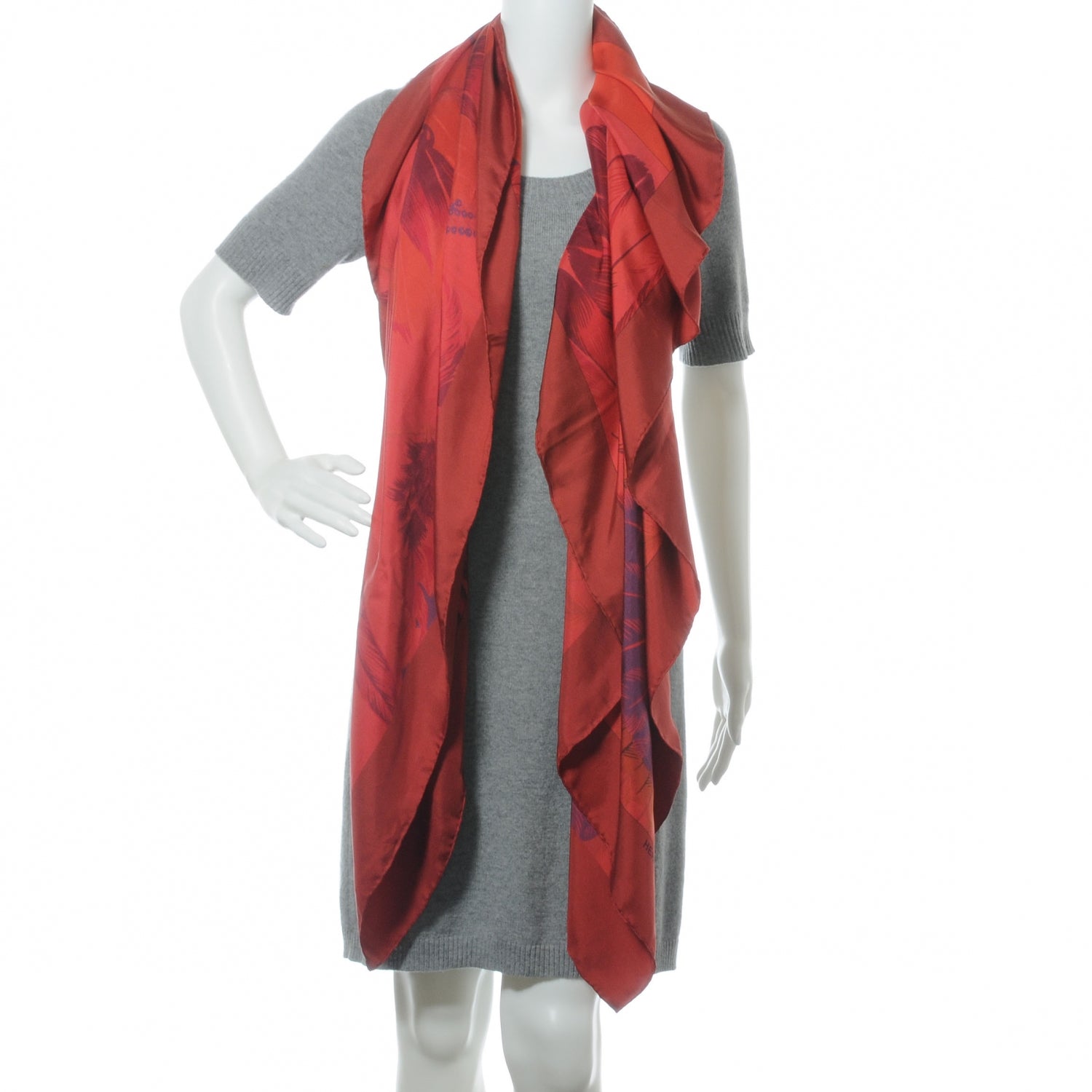 Hermes Silk Dip Dye Brazil II Shawl GM 140 Rubis Rouge Capucine 4 of 6
