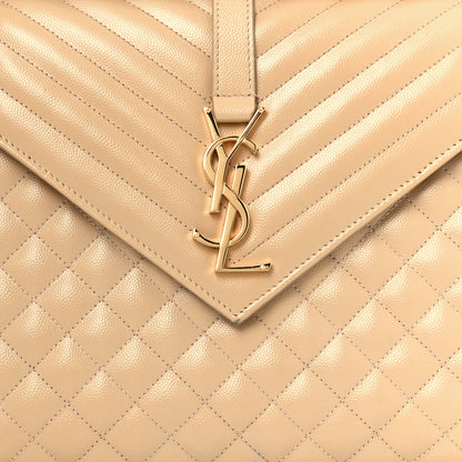 Saint Laurent Grain De Poudre Mixed Matelasse Large Triquilt Monogram Satchel Nude Powder 9 of 11