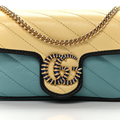 Gucci Azalea Calfskin Enamel Matelasse Diagonal Super Mini Torchon GG Marmont Shoulder Bag Butter Dusty Azure Black Electric Blue 7 of 11