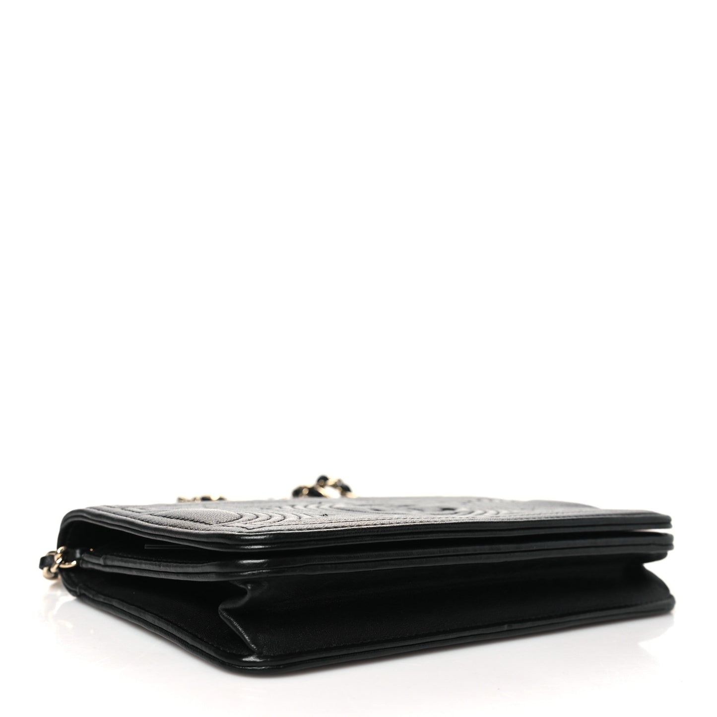 Lambskin Quilted Korean Garden Wallet On Chain WOC Black
