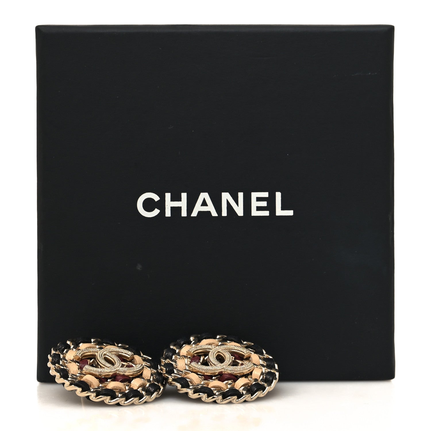 Chanel Metal Lambskin CC Round Earrings Black Gold 5 of 5