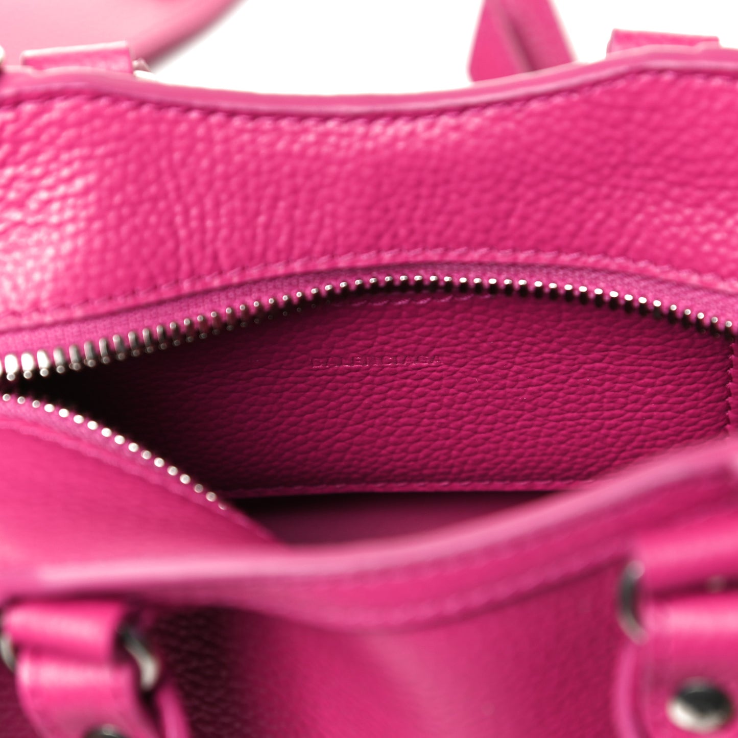 Grained Calfskin Neo Classic Silver Hardware Nano City Crossbody Fuchsia