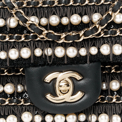 Chanel Lambskin Sequin Pearl Chain Fringe Mini Flap Black 9 of 12