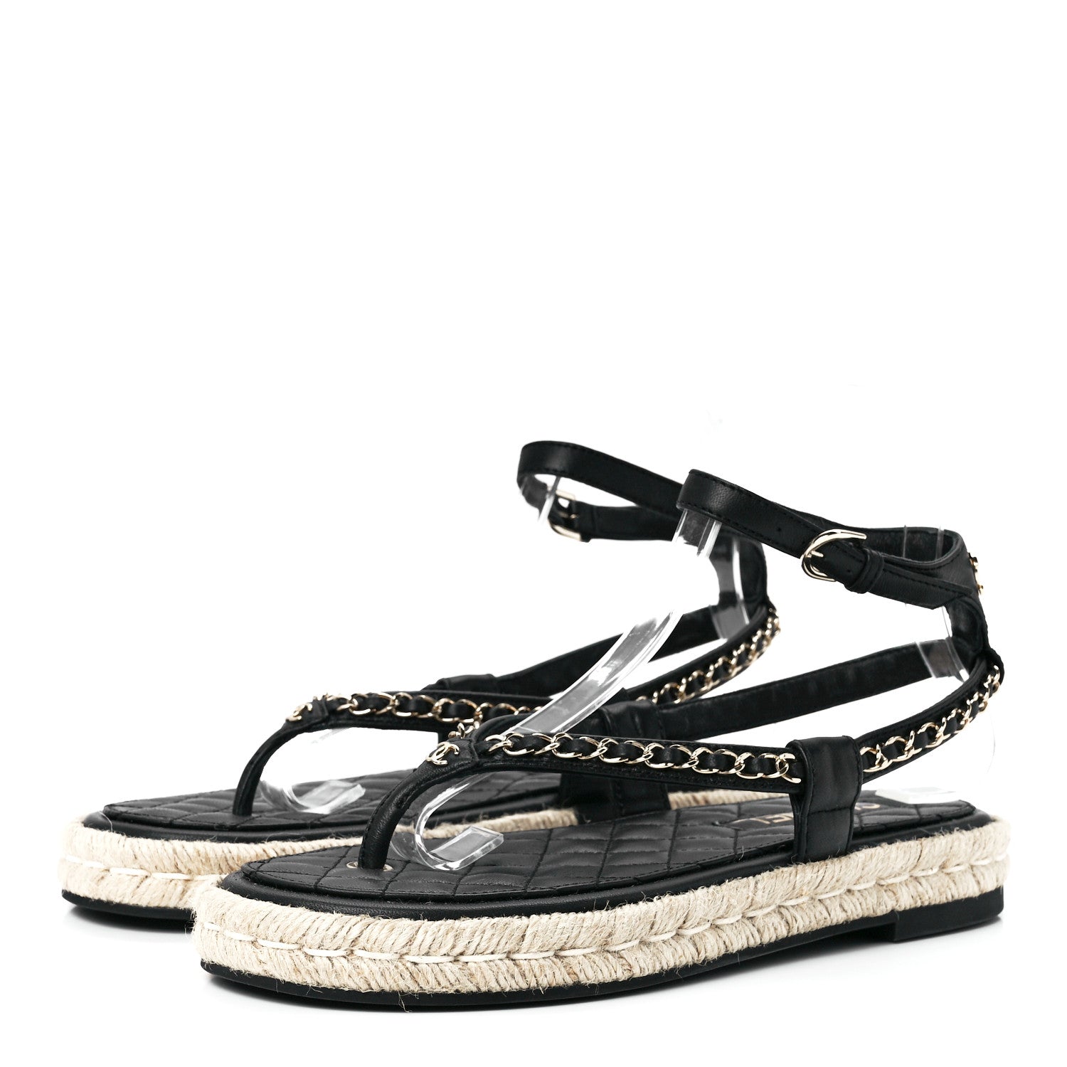 Chanel Lambskin Chain CC Thong Espadrille Sandals 39 Black 3 of 8
