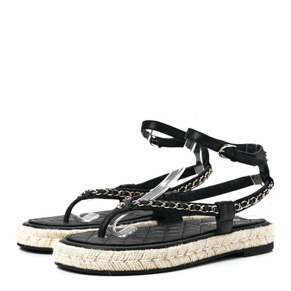 Chanel Lambskin Chain CC Thong Espadrille Sandals 39 Black 3 of 8