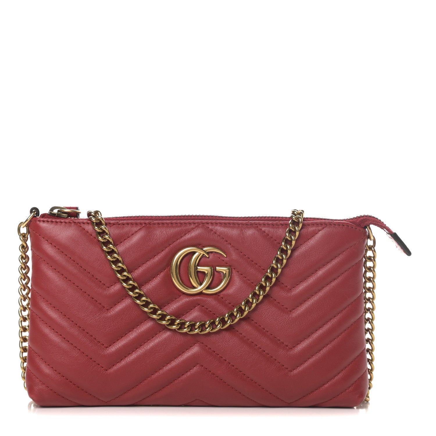 Gucci Calfskin Matelasse Mini GG Marmont Chain Bag Hibiscus Red 1 of 12