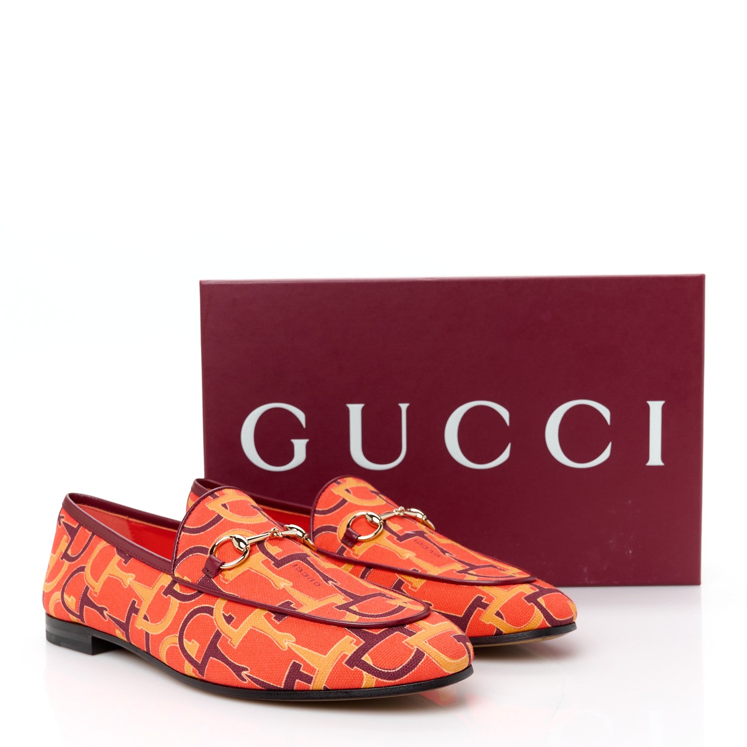 Gucci Canvas Horsebit Womens Jordaan Loafers 39.5 Orange Multicolor 10 of 10