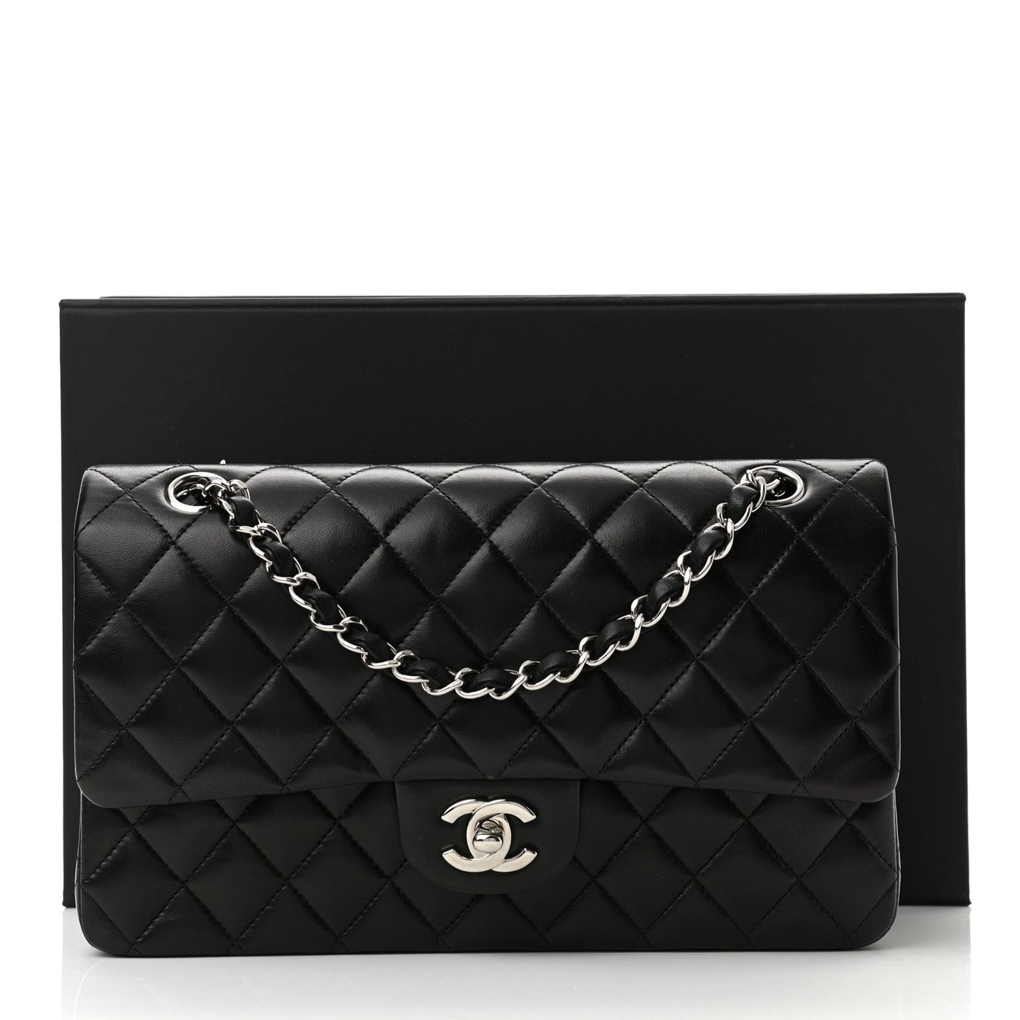 Lambskin Quilted Medium Double Flap Black