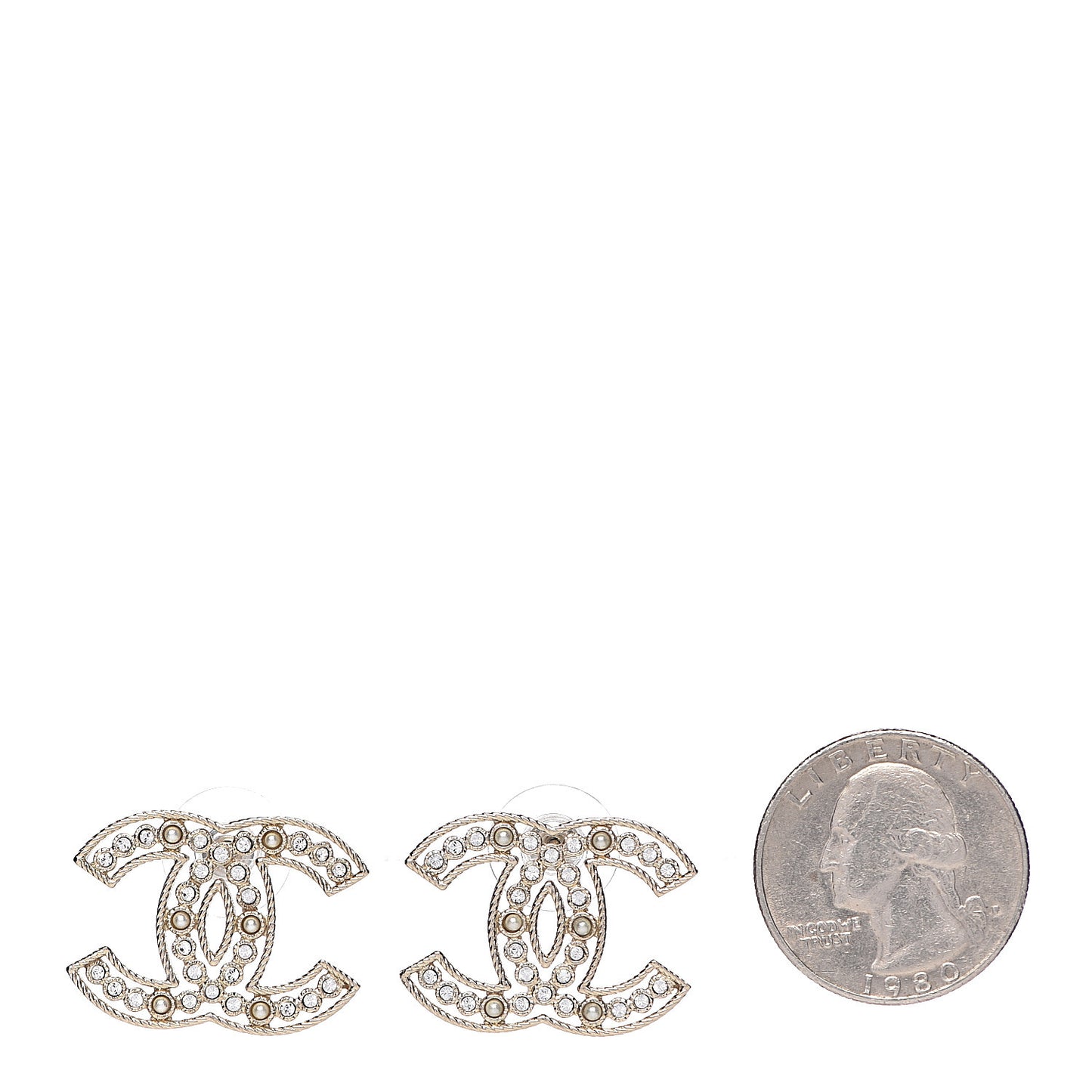 Pearl Crystal Sparkling Pearls CC Earrings Light Gold