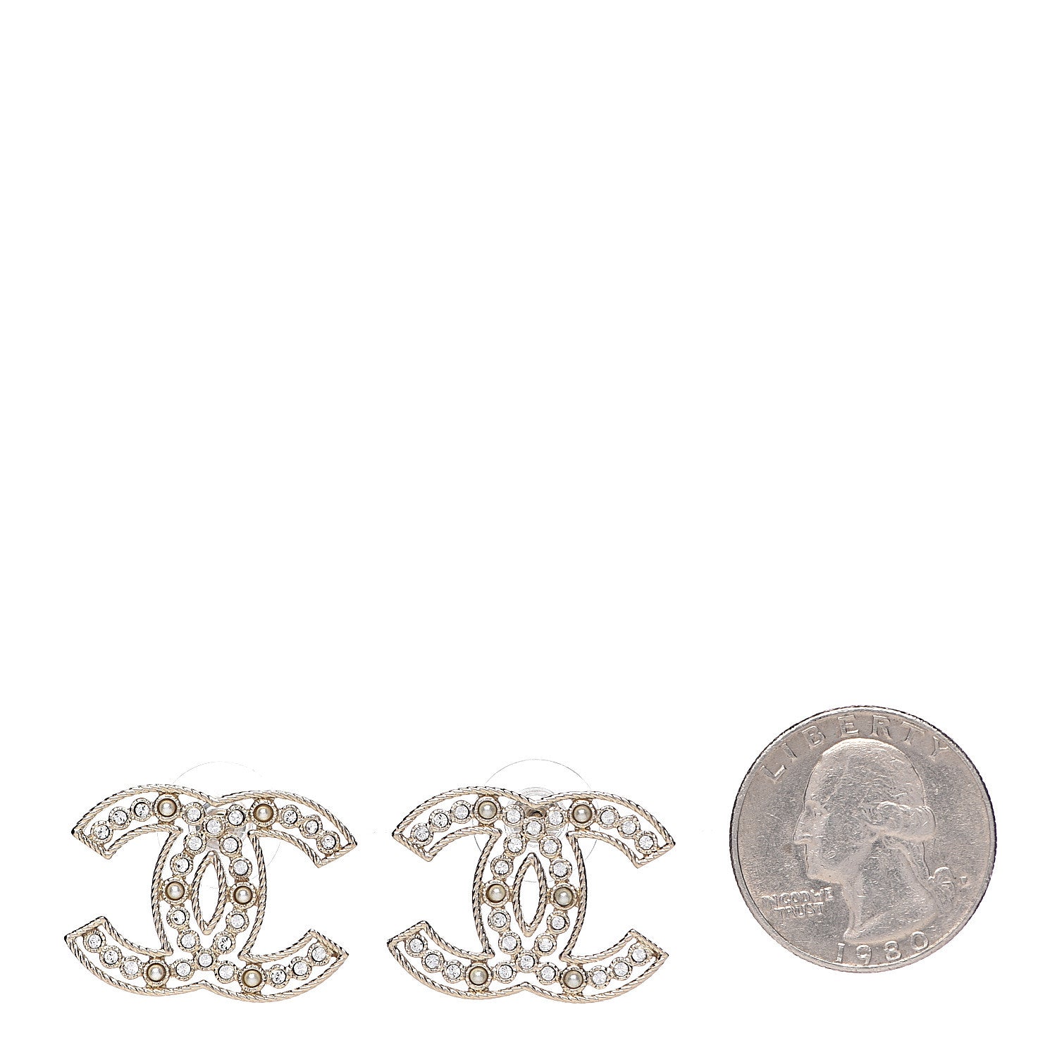 Chanel Pearl Crystal Sparkling Pearls CC Earrings Light Gold 2 of 4