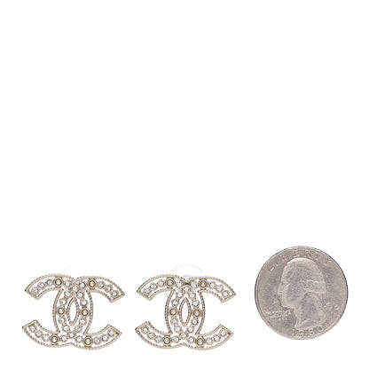 Chanel Pearl Crystal Sparkling Pearls CC Earrings Light Gold 2 of 4