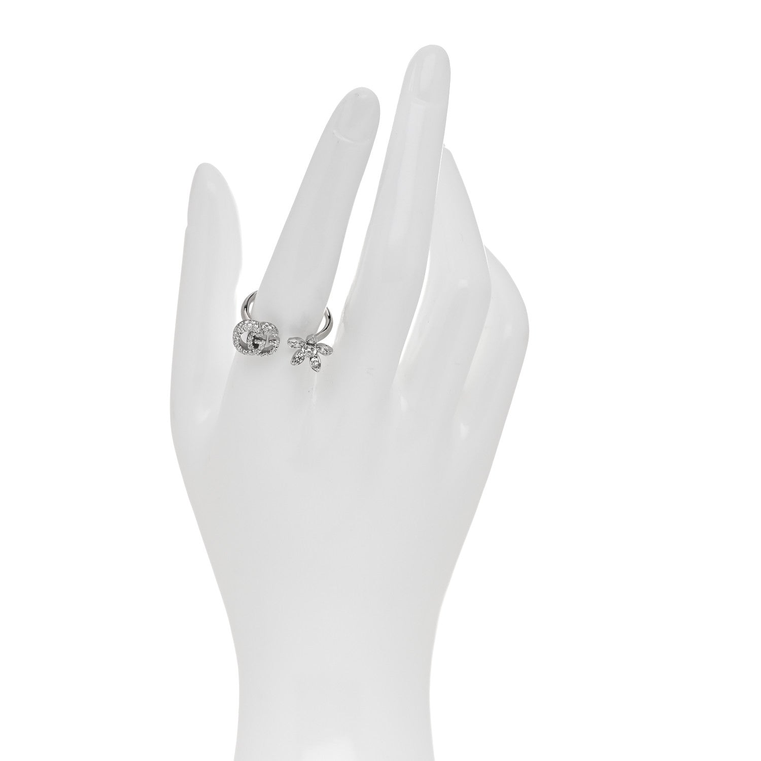 Gucci 18K White Gold Diamond Flora GG Open Ring 56 7.5 2 of 7