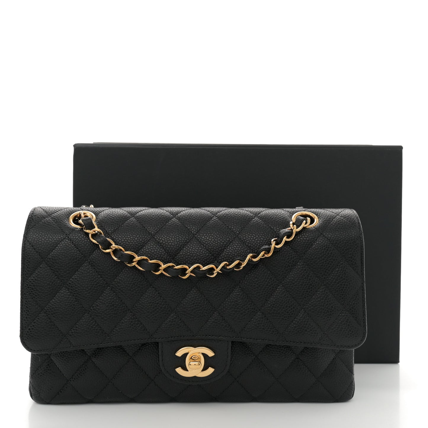 Caviar Quilted Medium Double Flap Black