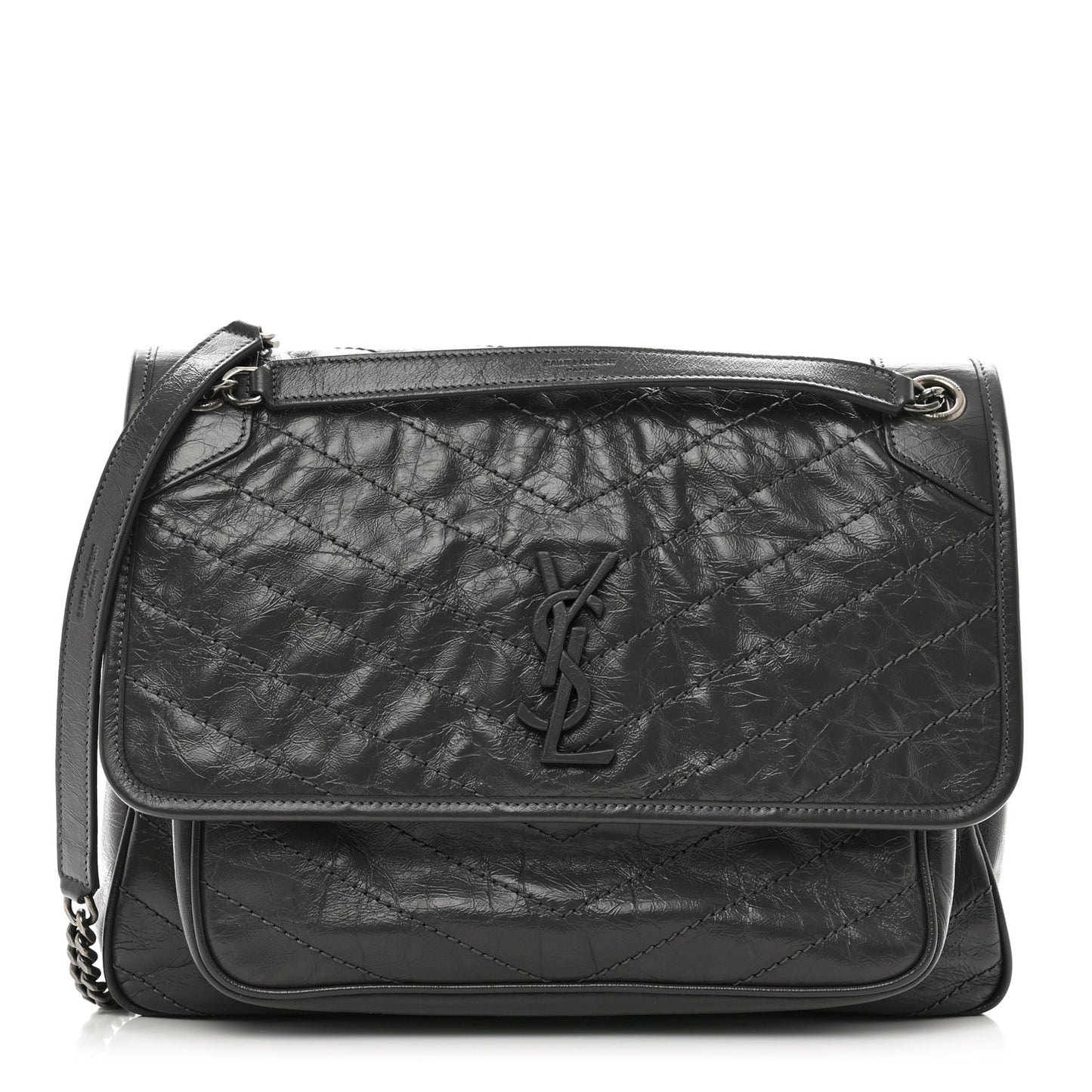 Crinkled Calfskin Matelasse Monogram Large Niki Chain Satchel Fog