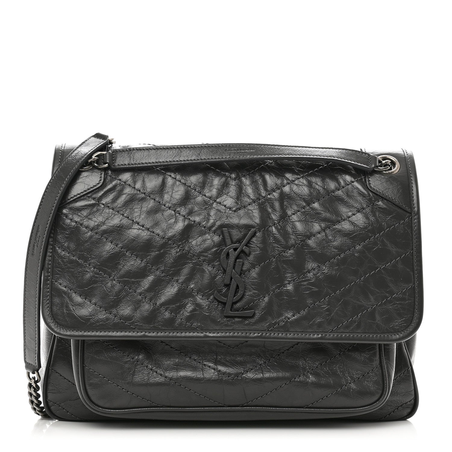Saint Laurent Crinkled Calfskin Matelasse Monogram Large Niki Chain Satchel Fog 1 of 10
