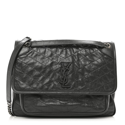 Saint Laurent Crinkled Calfskin Matelasse Monogram Large Niki Chain Satchel Fog 1 of 10