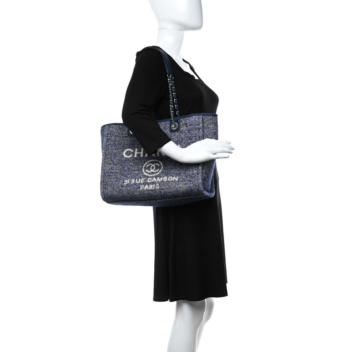 Chanel Mixed Fibers Calfskin Small Deauville Tote Blue 2 of 9