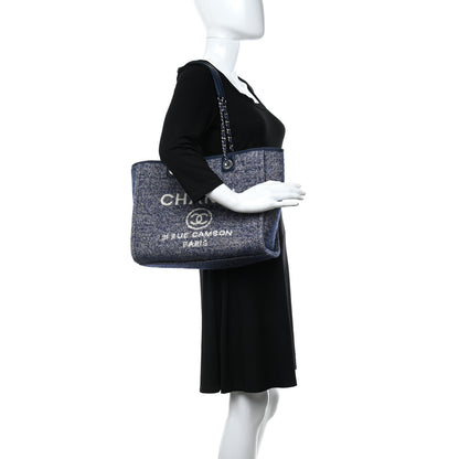 Chanel Mixed Fibers Calfskin Small Deauville Tote Blue 2 of 9