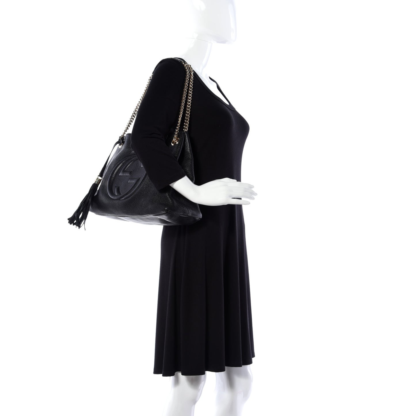 Pebbled Calfskin Medium Soho Chain Shoulder Bag Black
