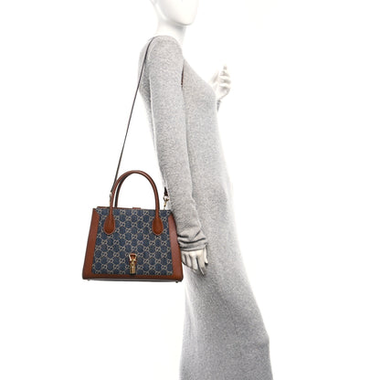 Gucci New Denim GG Monogram Dollar Calfskin Medium Jackie 1961 Tote Blue Tea Cuir Epilog 2 of 10