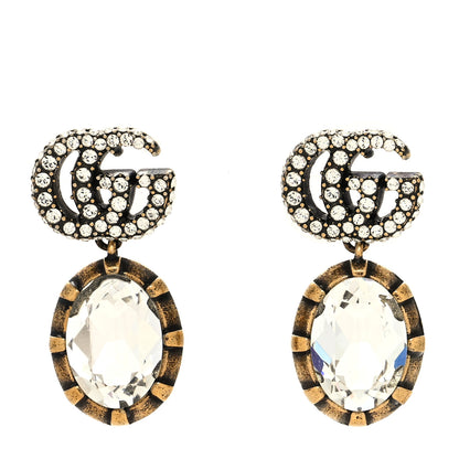 Gucci Metal Crystal Double G Drop Earrings Aged Gold 1 of 4