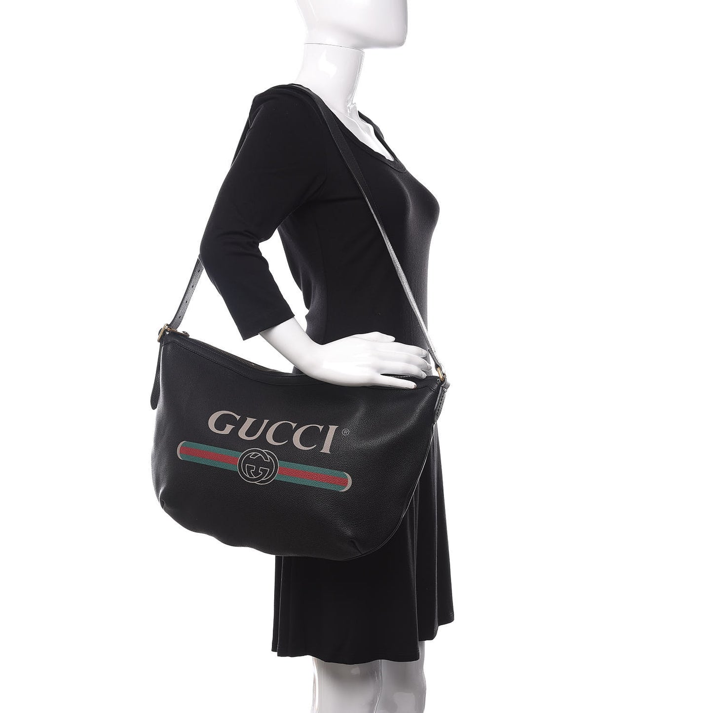 Grained Calfskin Logo Half Moon Hobo Black